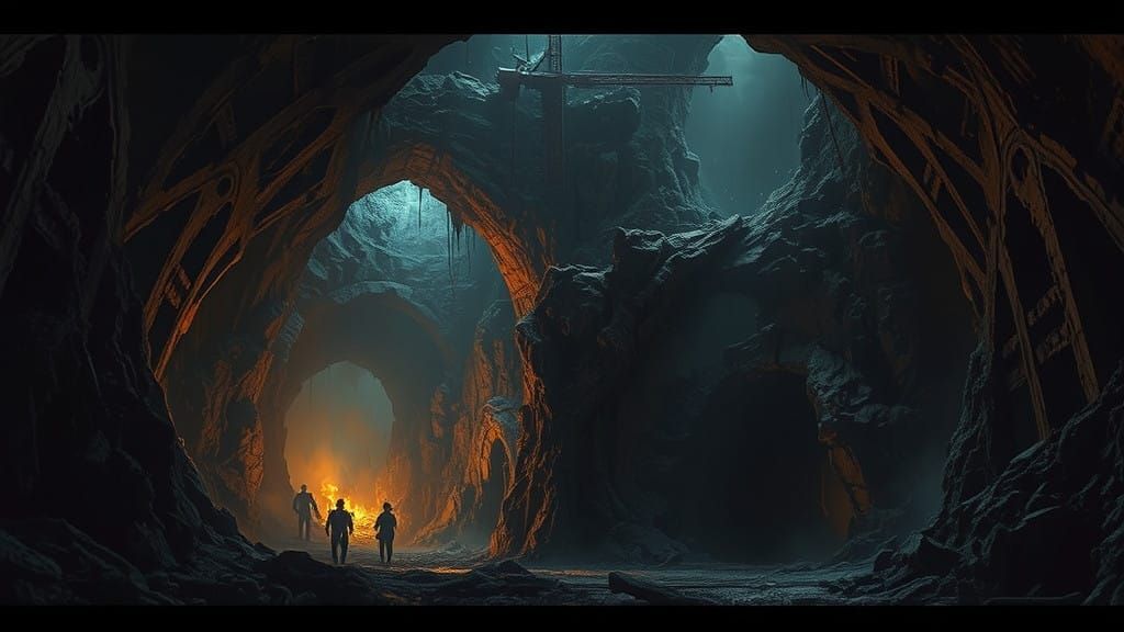 Eerie Abandoned Gold Mine in Dark Gothic Style