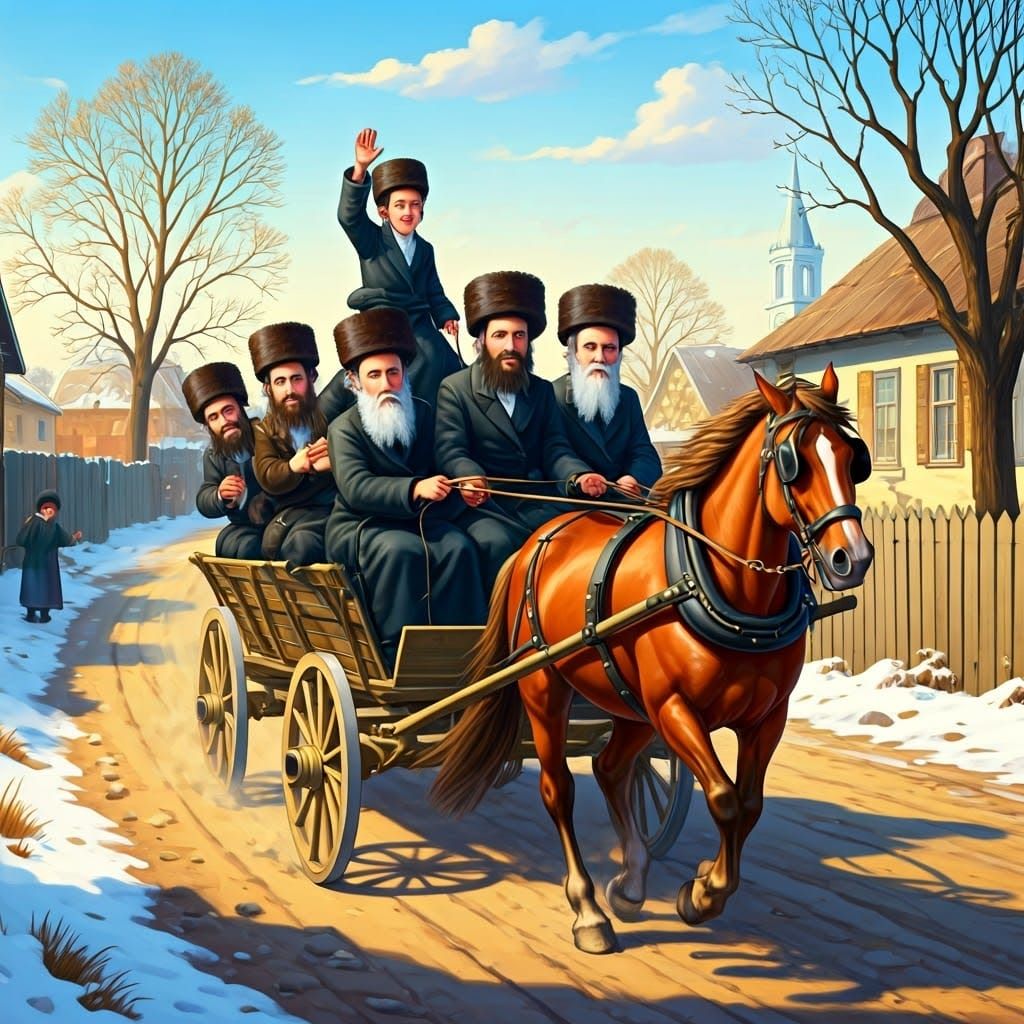 Joyful Chassidim Journey to the Rebbe in Vibrant Shtetl
