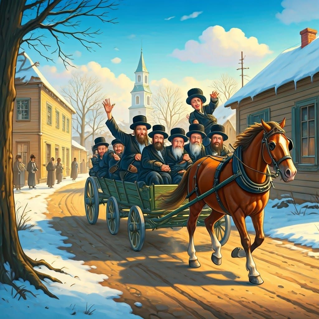 Chassidim Journey to the Rebbe in Joyful Shtetl Scene