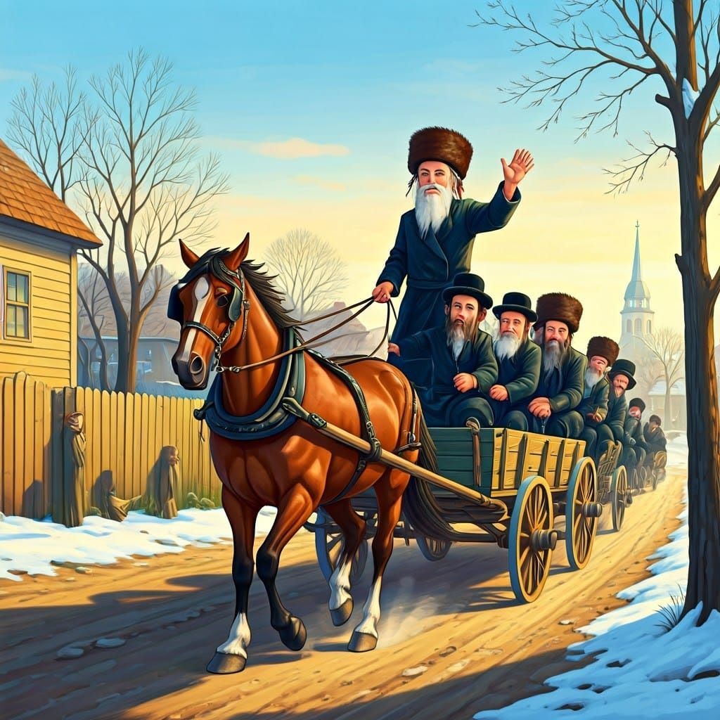 Joyful Chassidim Journey to the Rebbe in Traditional Horse-D...