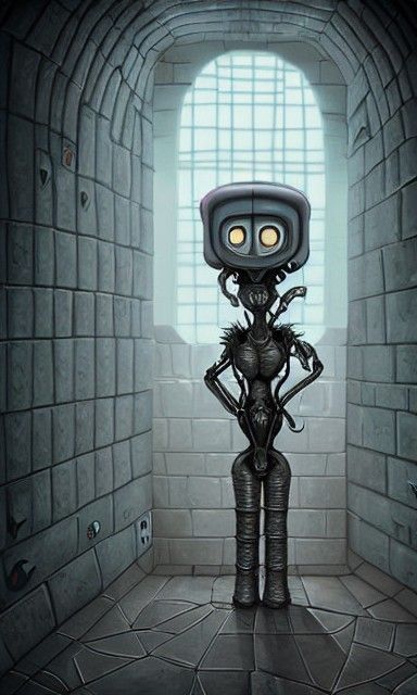 Creepy Cute Robot Dominatrix in Dungeon Digital Art