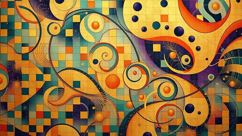 Ethereal Mosaic of Gold and Celestial Hues in Chinese Ink Pa...