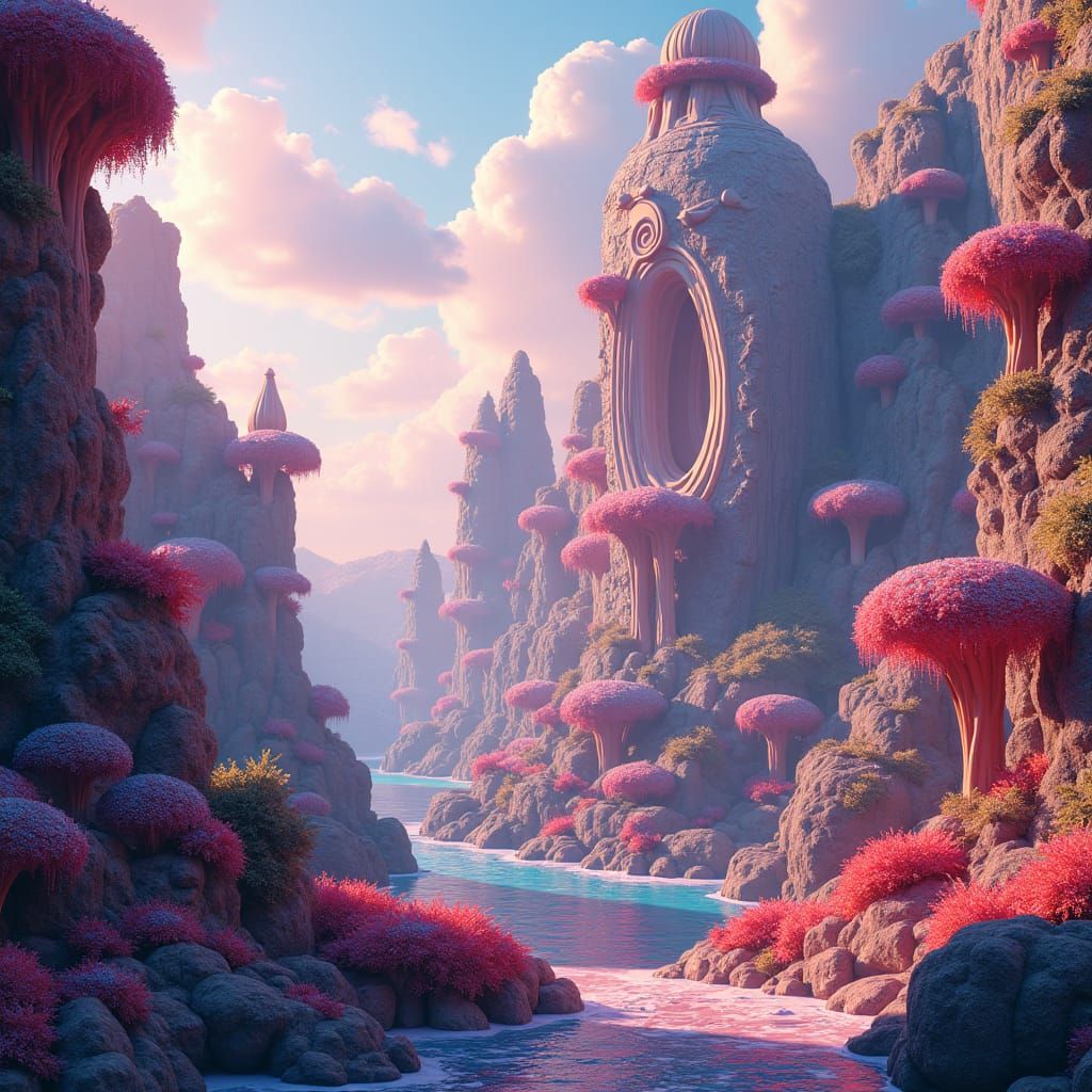 Dreamlike Fantasy Landscape in Matte Painting Style