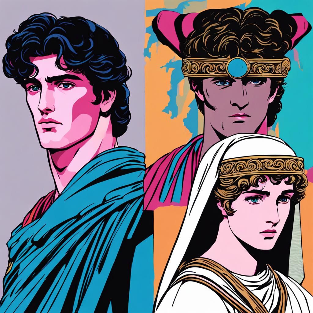 Vaporwave Roman Couple in Hyperrealistic Digital Art