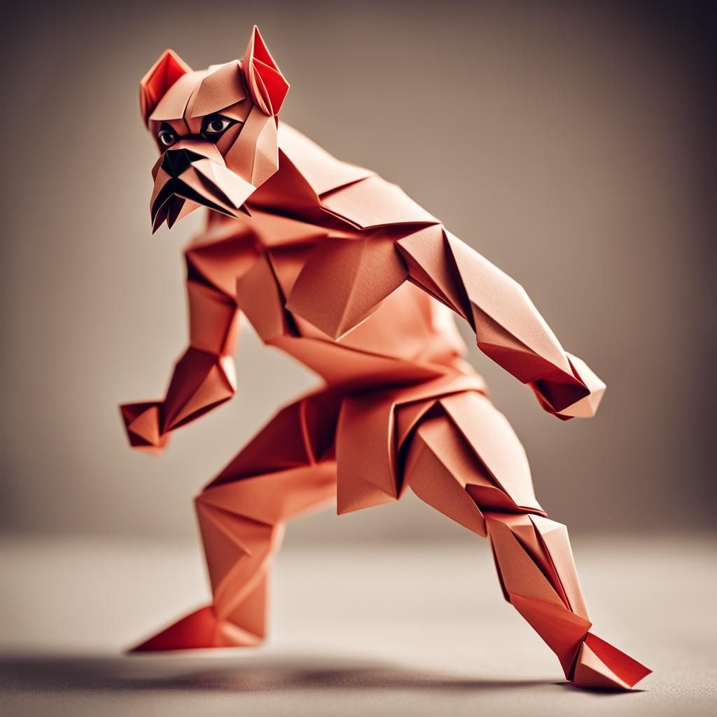 Boxer in Origami Papercraft Fighting Poses