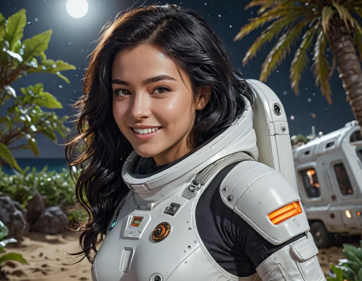 Woman in Spacesuit on Alien Beach