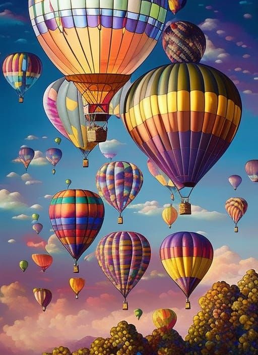 Stained Glass Hot Air Balloons in Digital Landscape Art