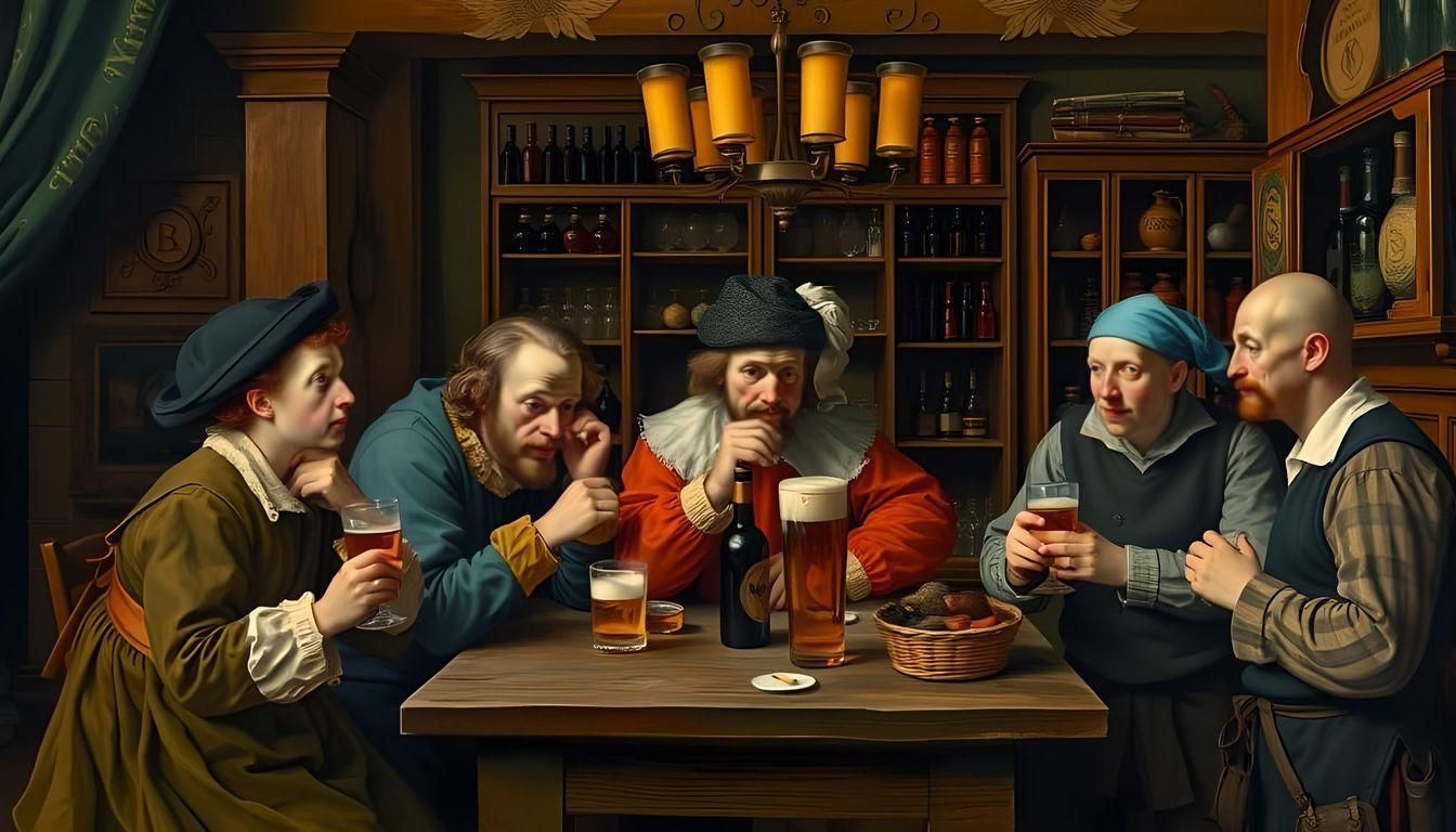 Merchants' Revelry in Amsterdam Pub, Oil Painting