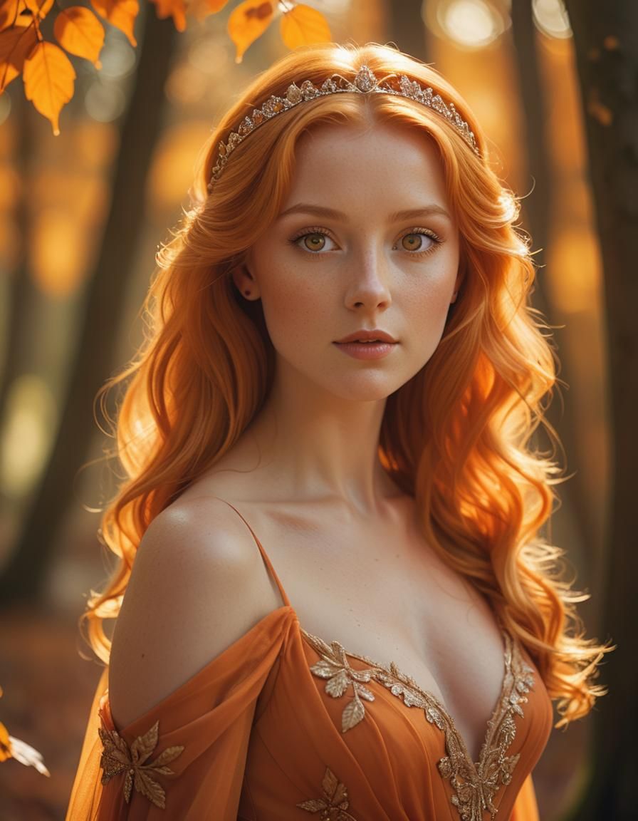 Orange-Haired Princess in Autumnal Light