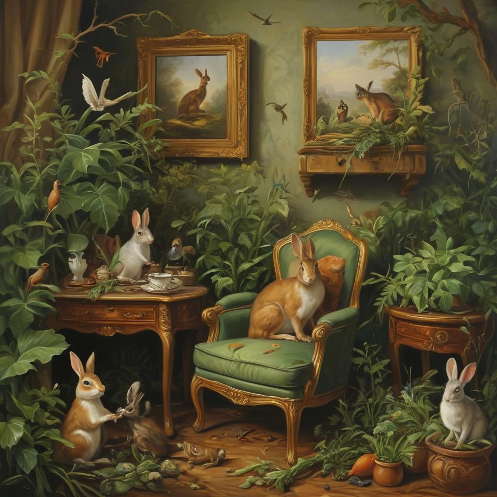Whimsical Still Life with Hopping Creatures