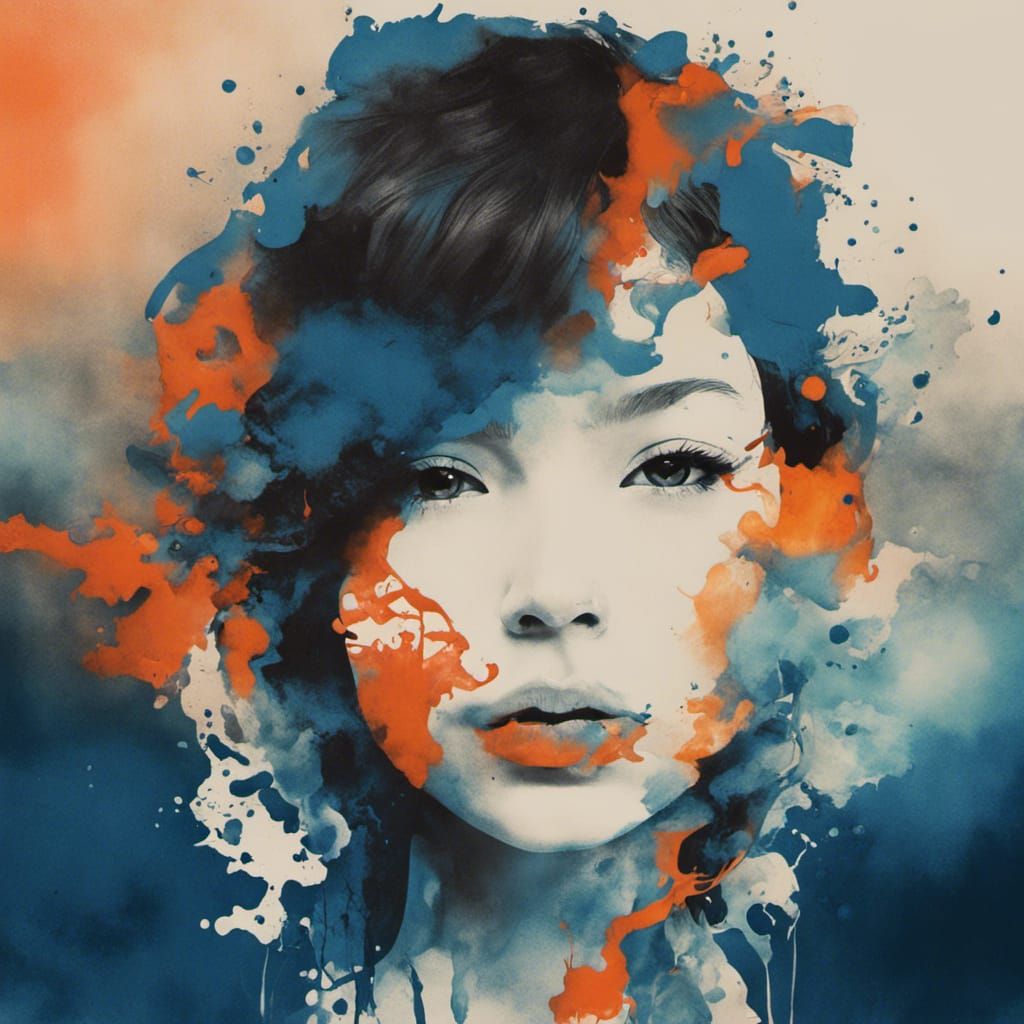 Monochrome Silhouette Girl in Ink Cloud Style