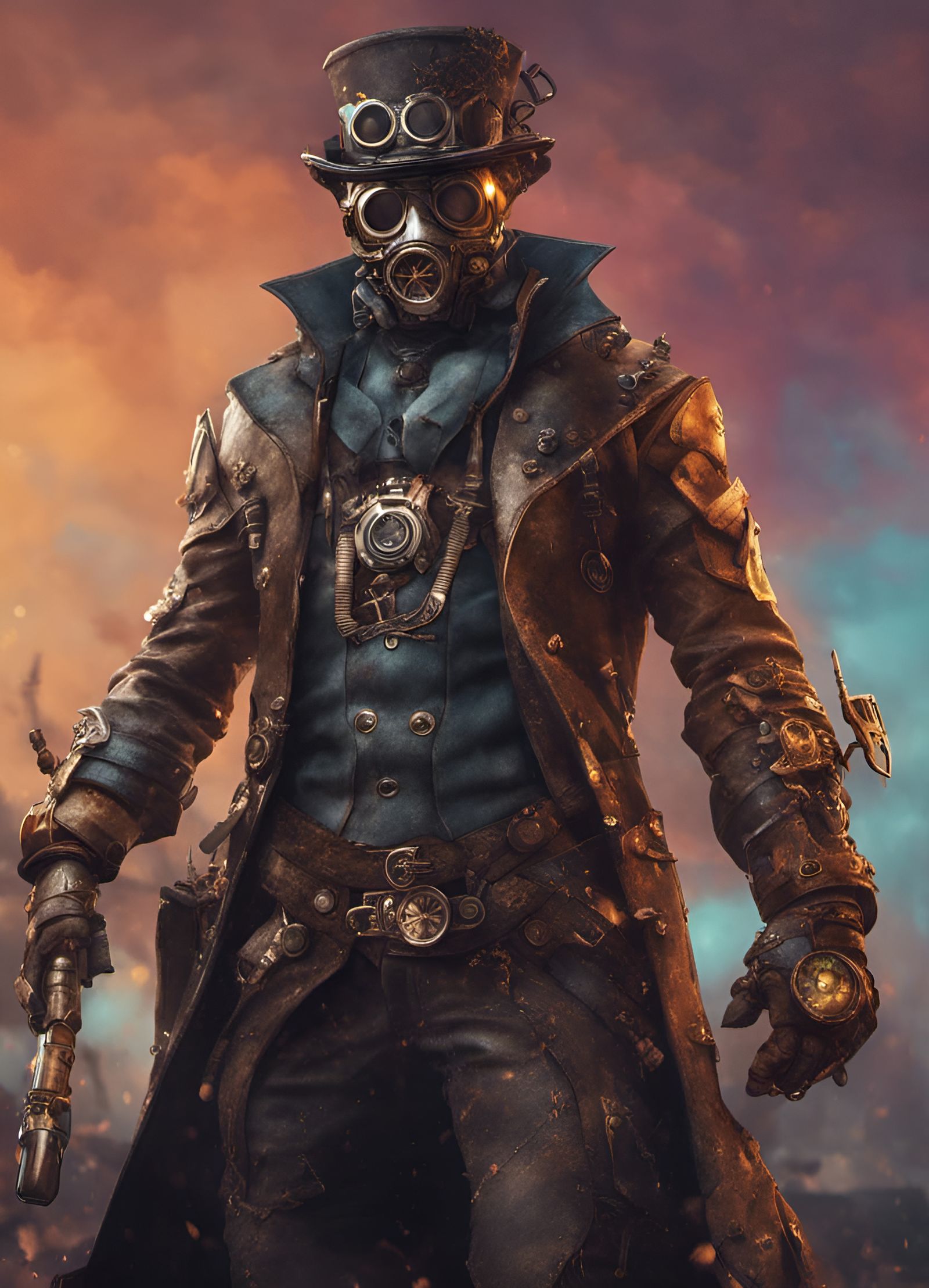 Steampunk Villain Warrior in Apocalyptic 3D Game