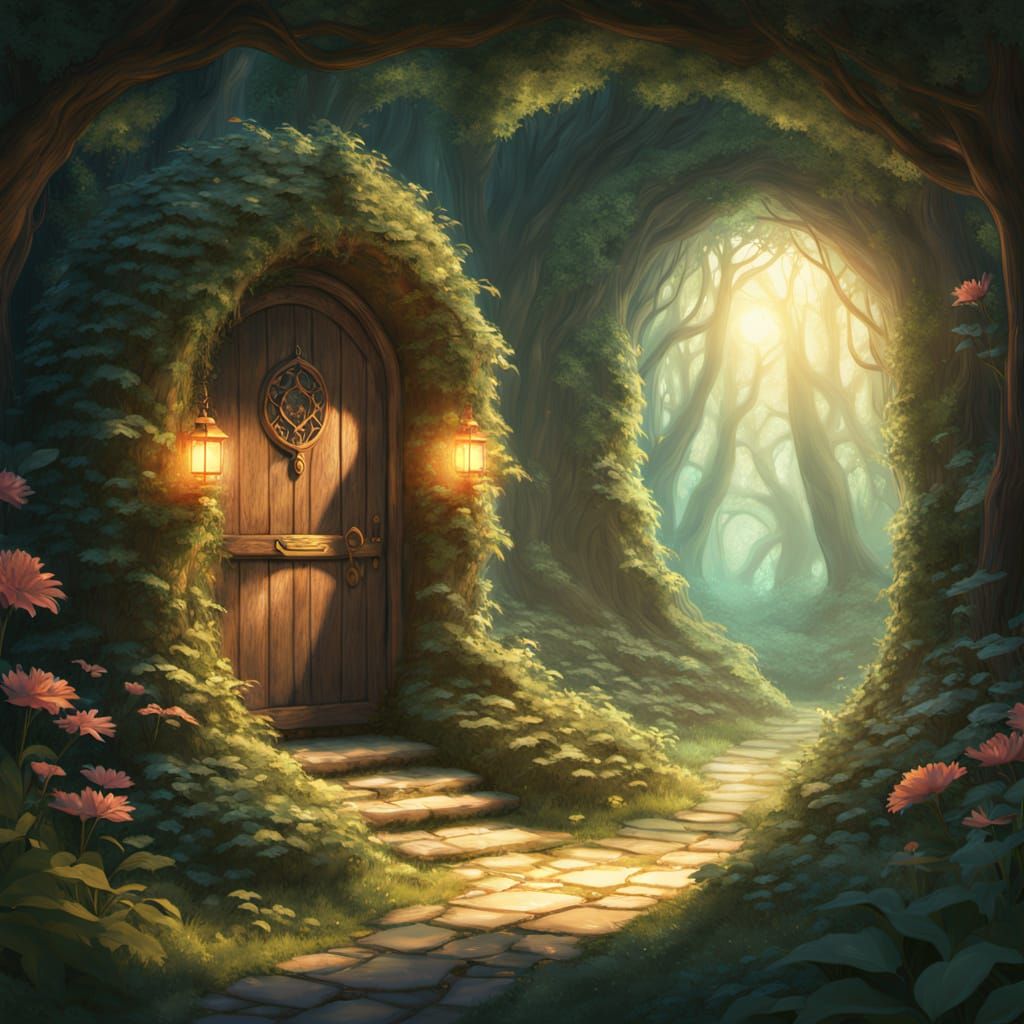 Cozy Room with Magical Portal to Fairytale Forest
