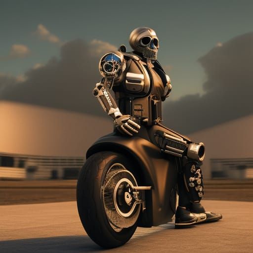 Futuristic Motorcyclist with Skull Mask in 8K