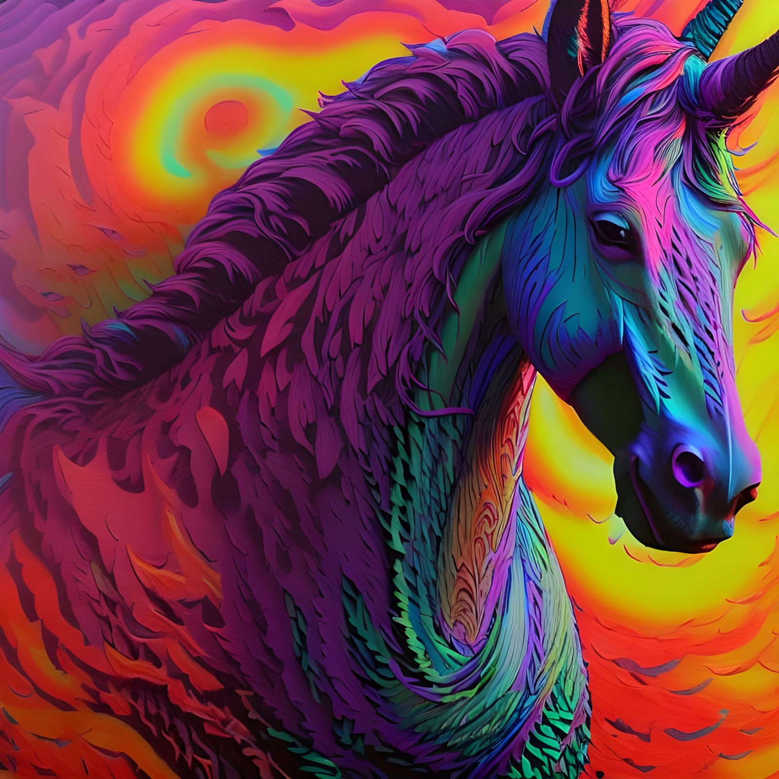 Colorful Unicorn in Flowing Black Ink