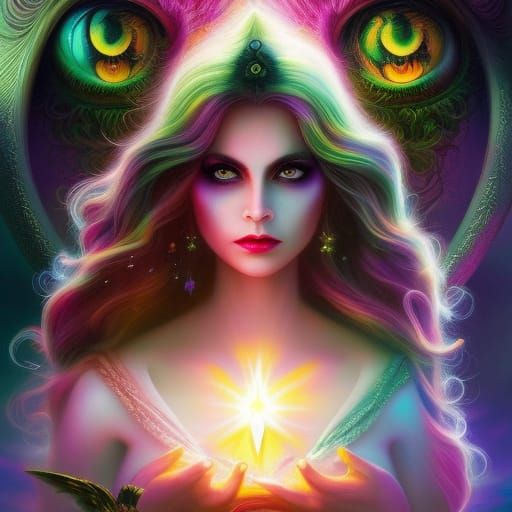 Ethereal Witch Casting a Spell in Abstract Art