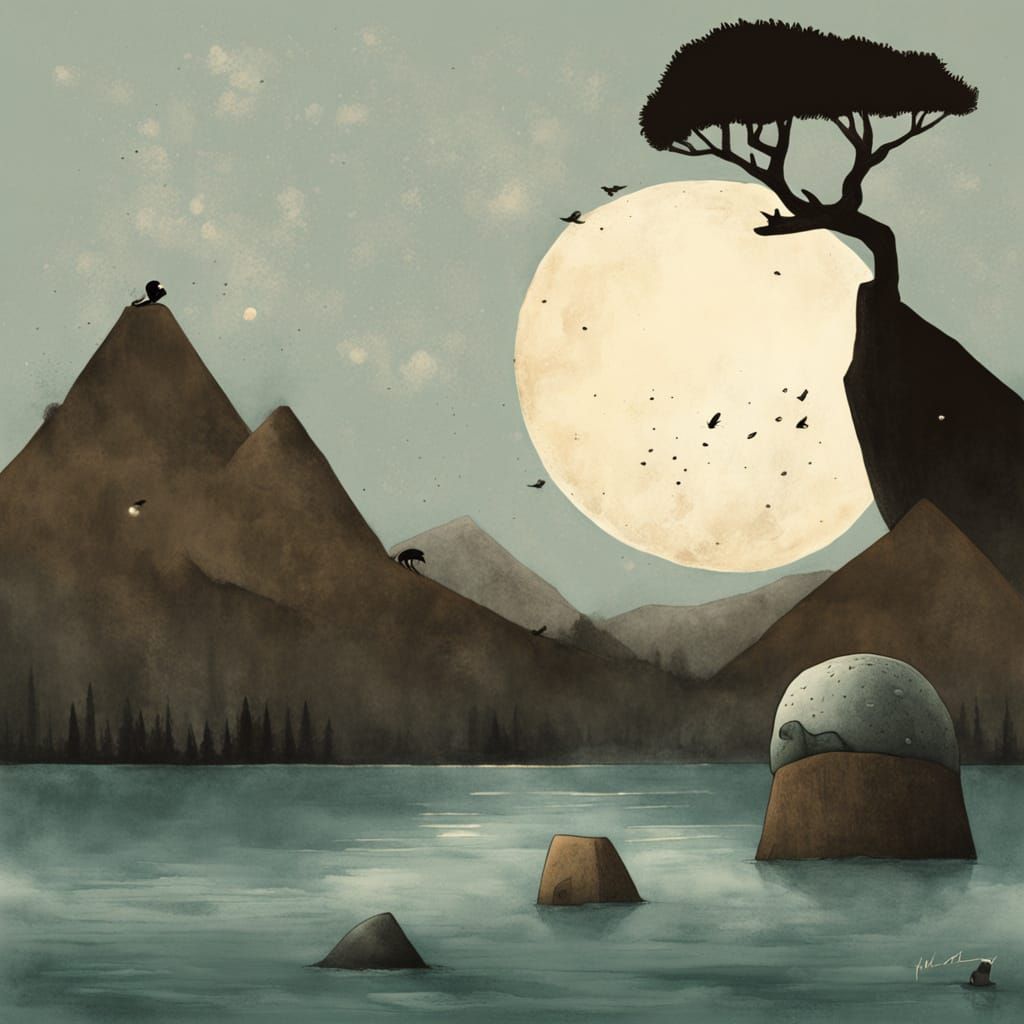 Whimsical Time Manipulation Scene in a Minimalist Aesthetic