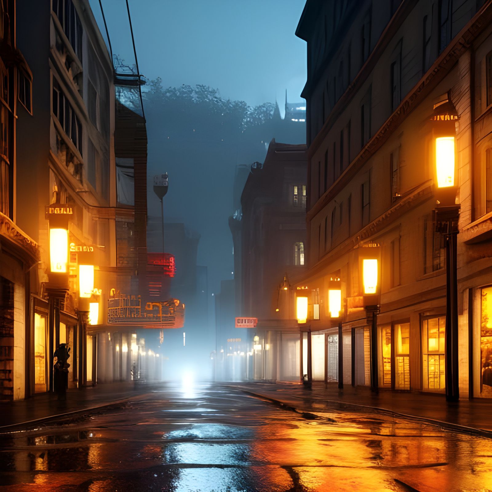 Dark City Street in Detailed Matte Painting