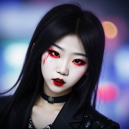 Kpop Vampire Portrait with Dripping Blood