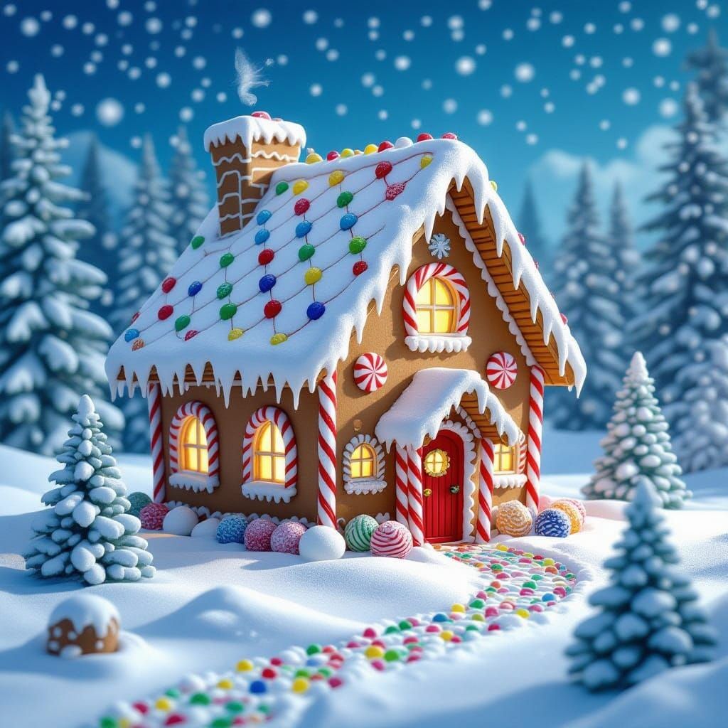 Whimsical Gingerbread House in IMAX Winter Wonderland