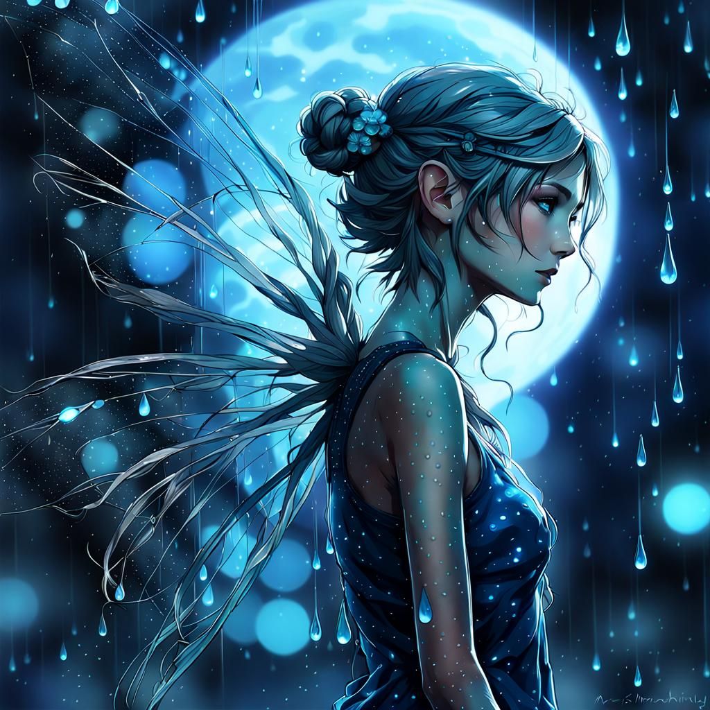 Bioluminescent Rain Fairy Constellation in Moonlight