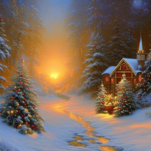 Christmas Card with Roses and Candles in Oil Painting Style