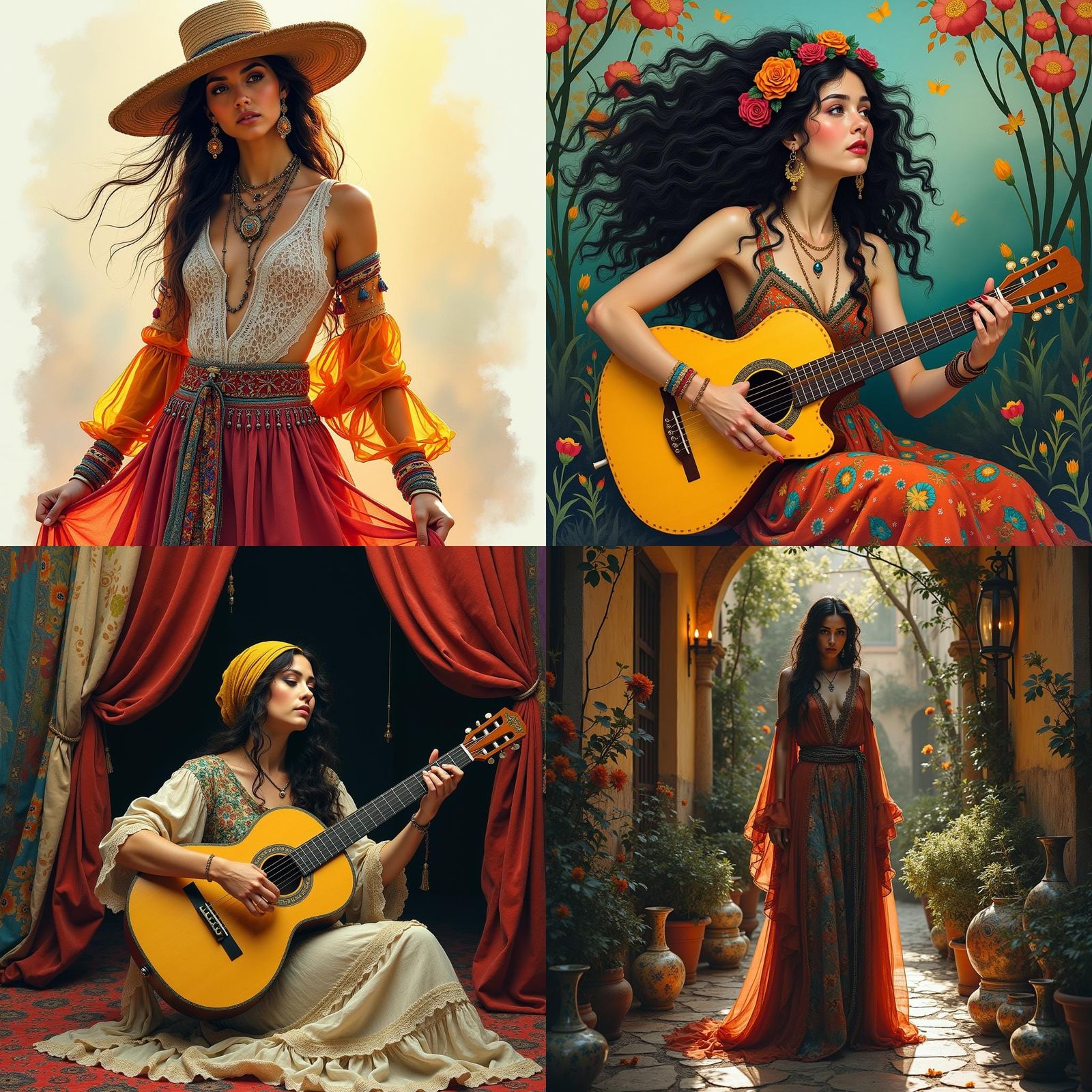 Gypsy Woman in Modern European Ink Painting