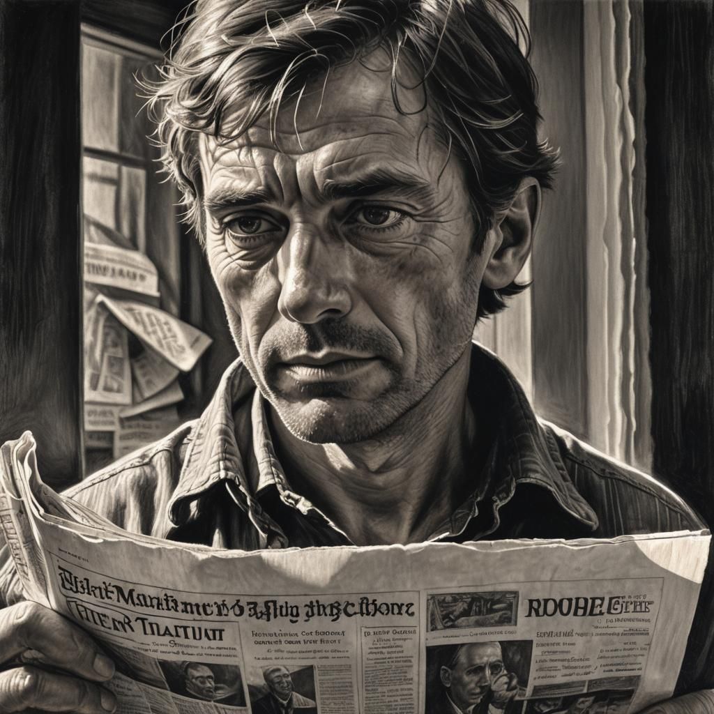 Martin Eden: Hyperdetailed Charcoal Drawing with Newspaper
