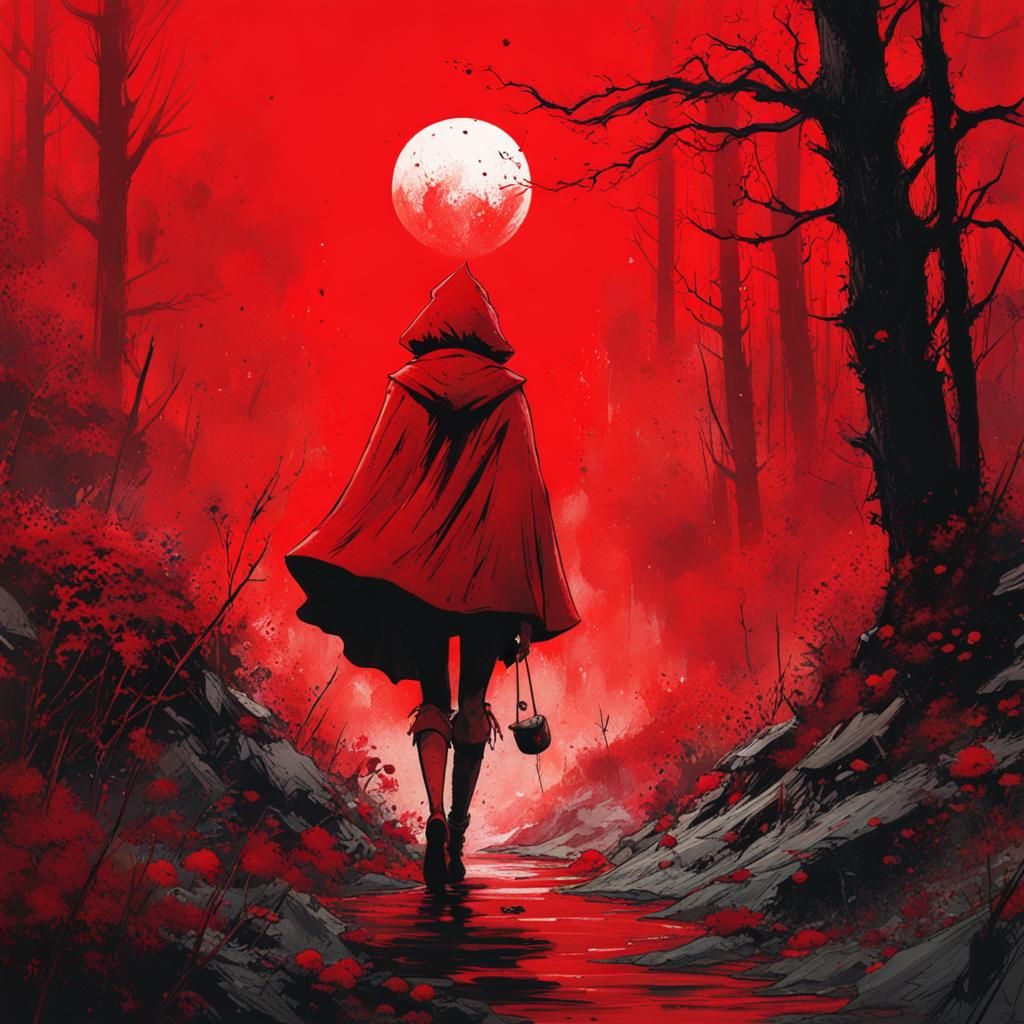Distressed Red Riding Hood in Monochromatic Speedpaint