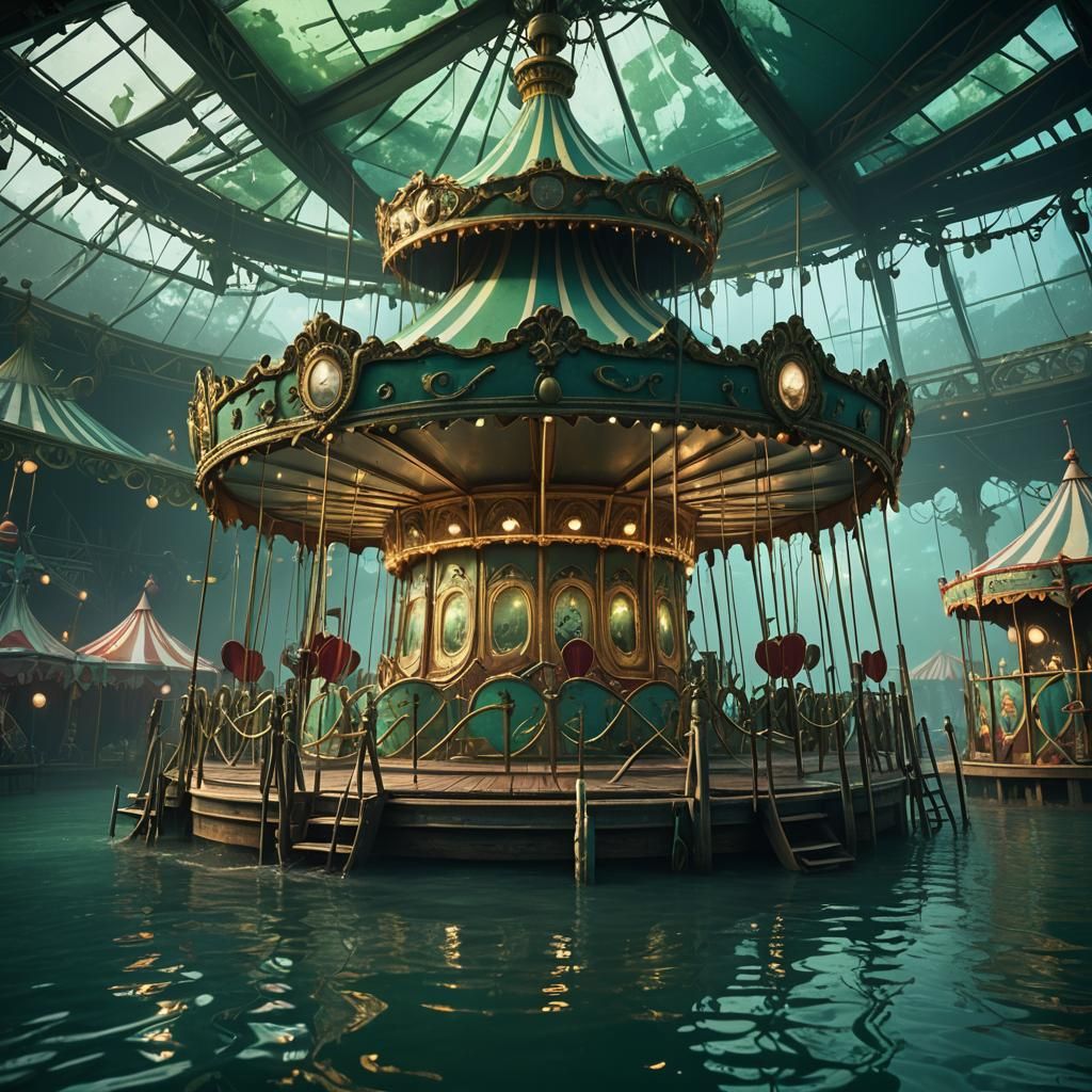 Underwater Circus: Flooded Carousel in Deep Color