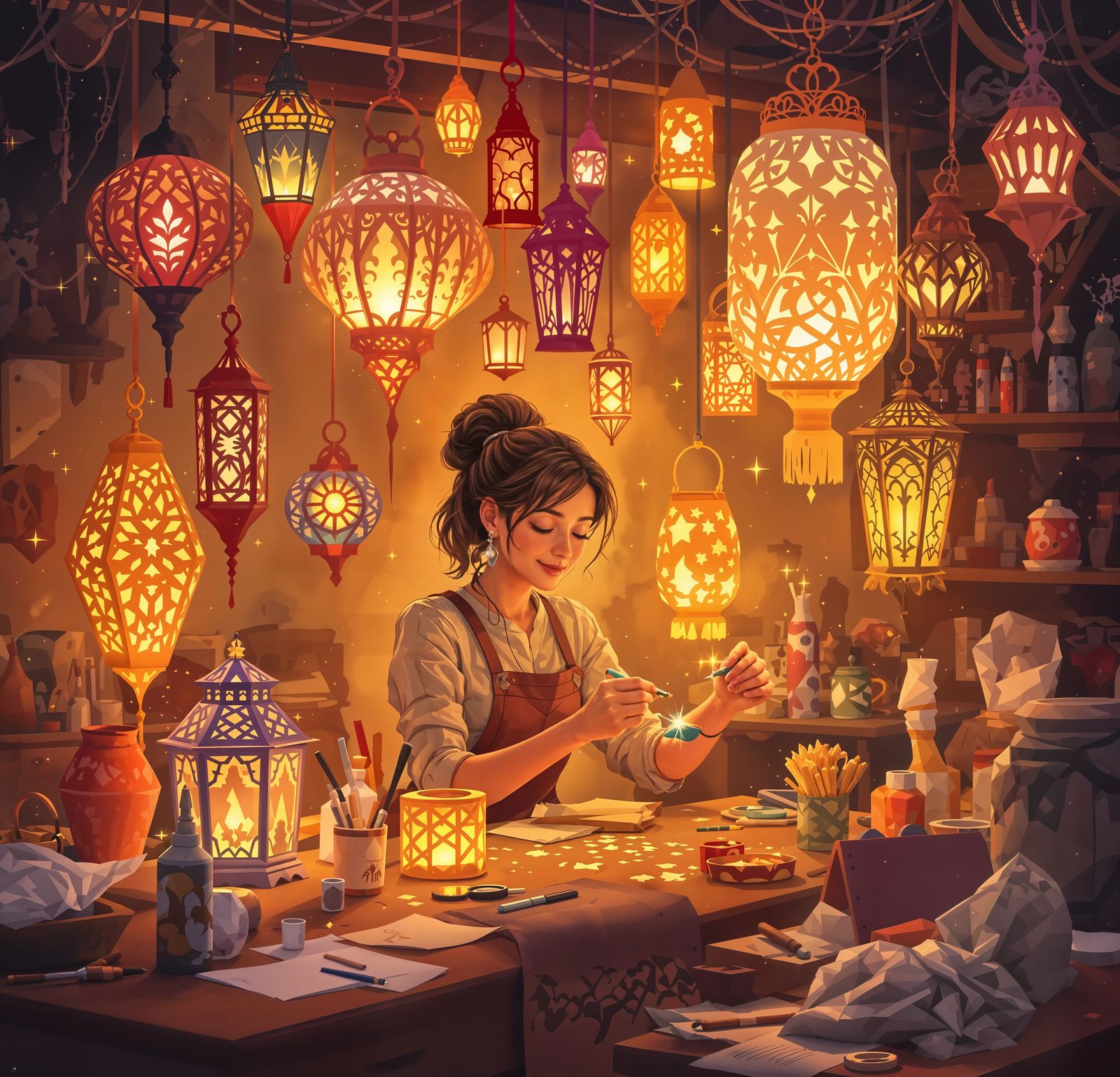 A Whimsical Lantern Maker in Warm Digital Colors