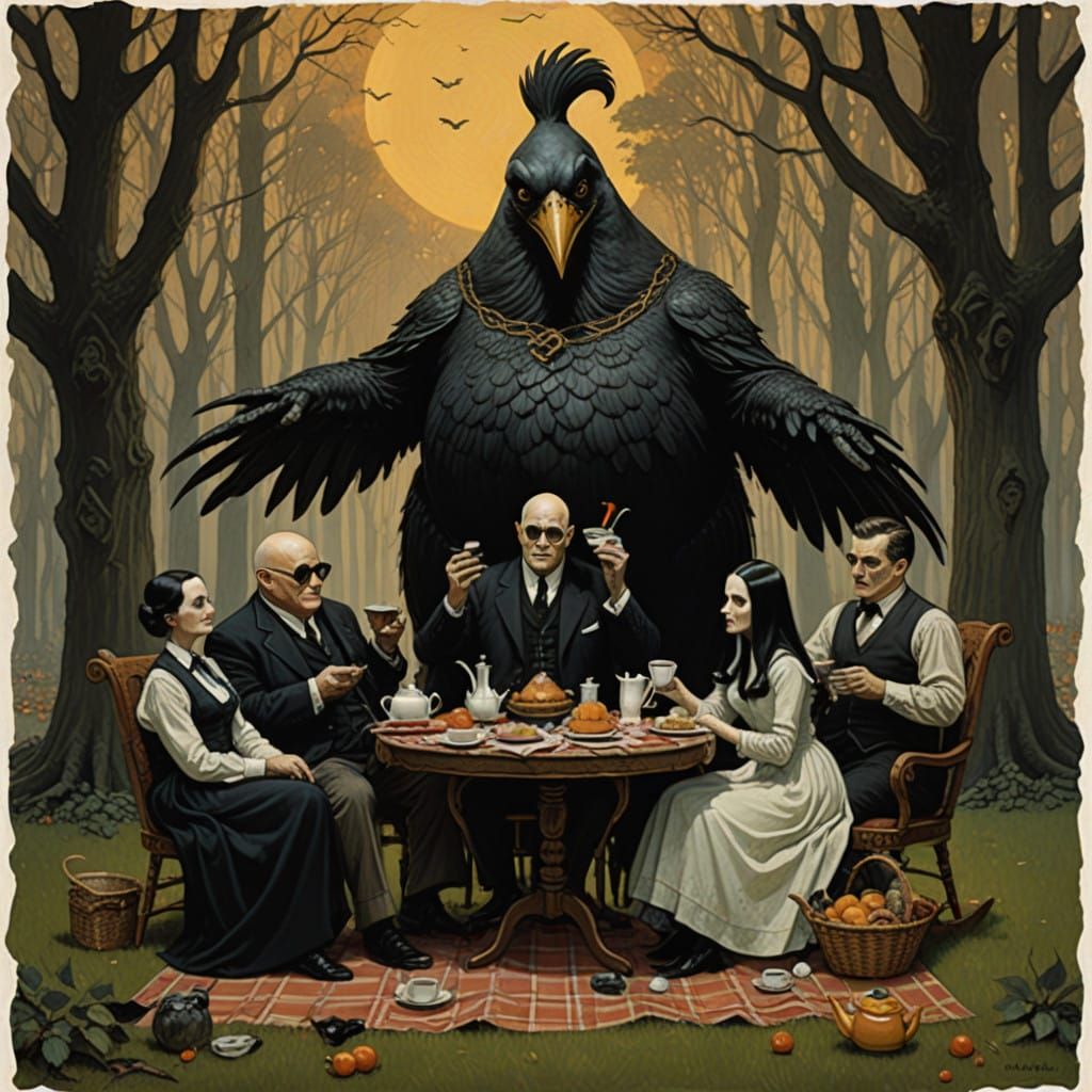 Addams Family Picnic in an Eerie Victorian Forest