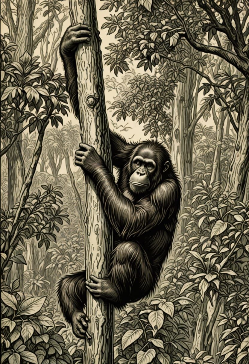 Engraved Orangutan in a Durer-Inspired Artwork