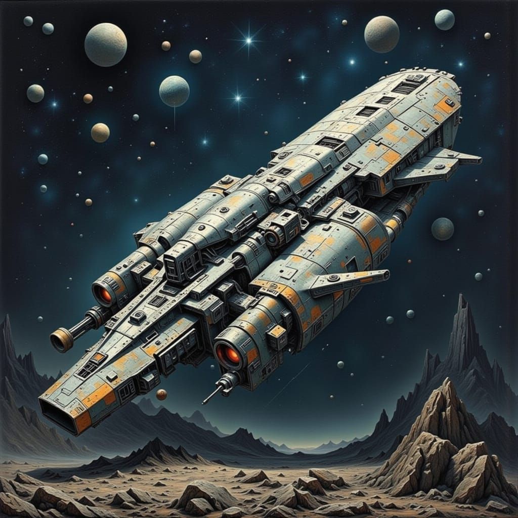 Derelict Spaceship in Asteroid Field