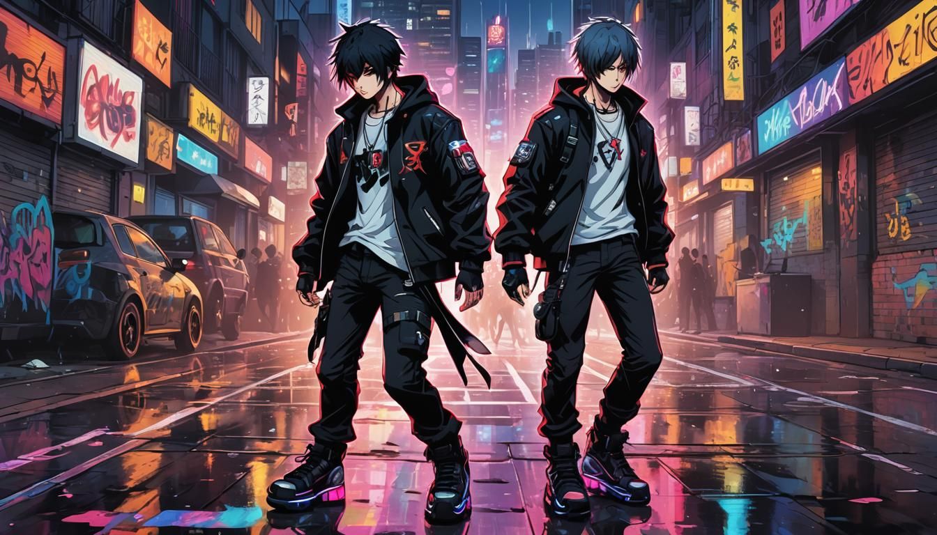 Anime Goth Boy in Street Art Graffiti Style