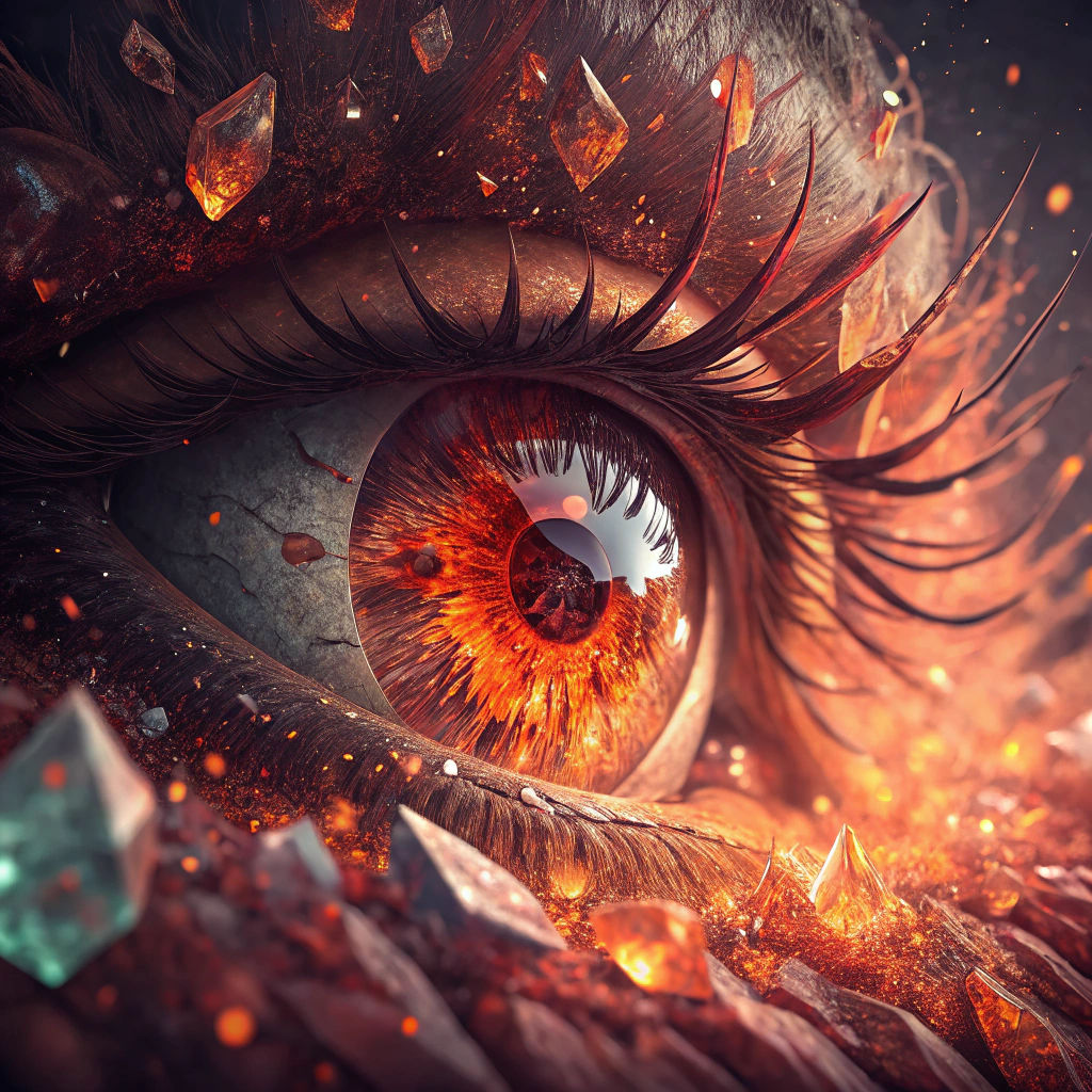 Molten Lava Eye with Glass Shards in Abstract Style