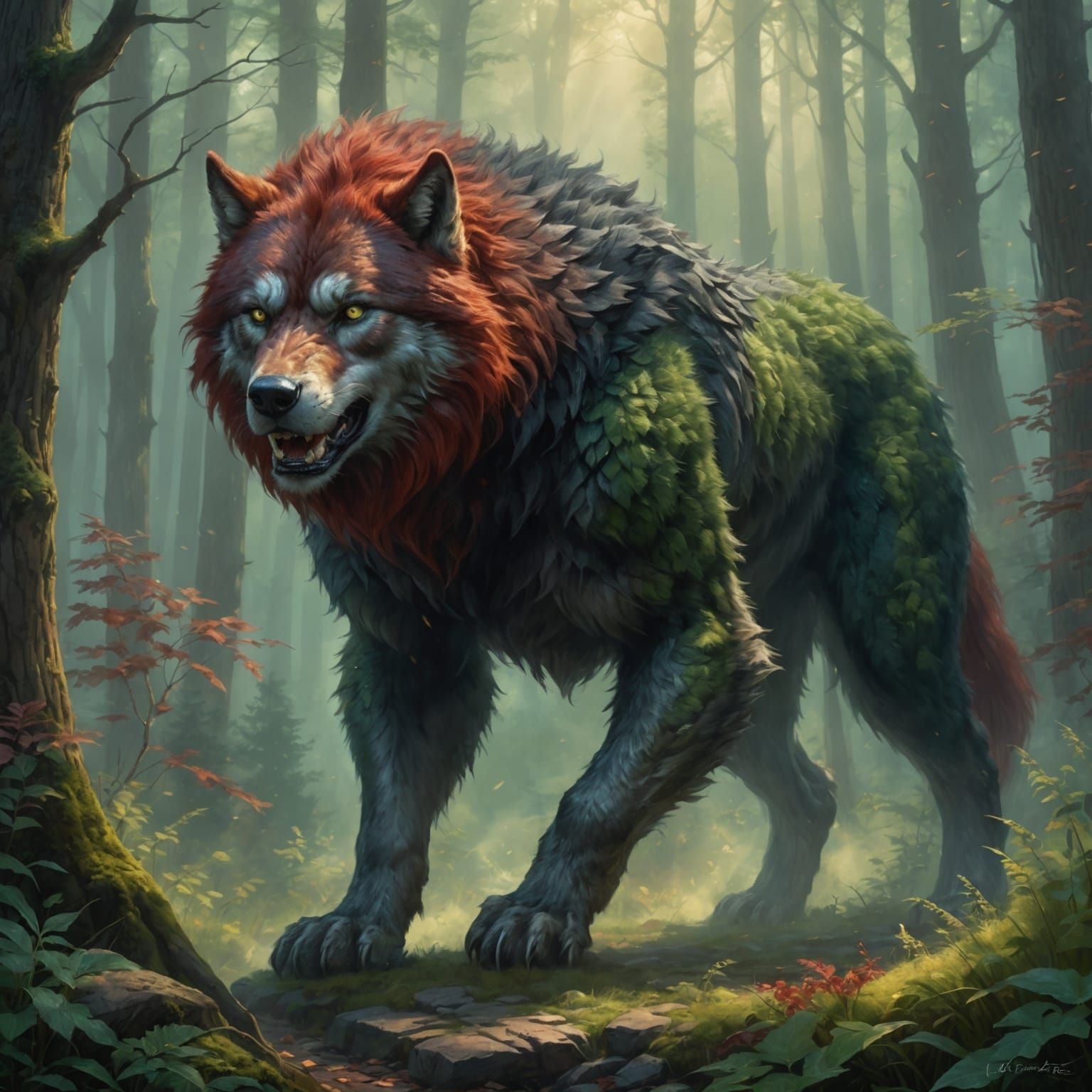 Ethereal Werewolf Portrait in Thomas Kinkade Style