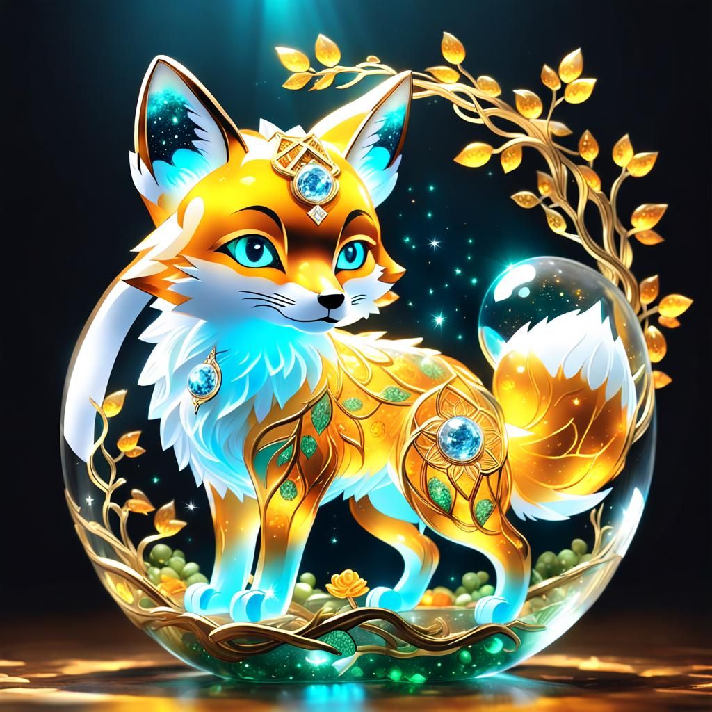 Crystal Lotus and Amber Fox in Chinese Style