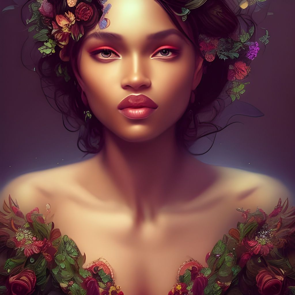 Black Woman with Floral Dress and Diamond Tiara