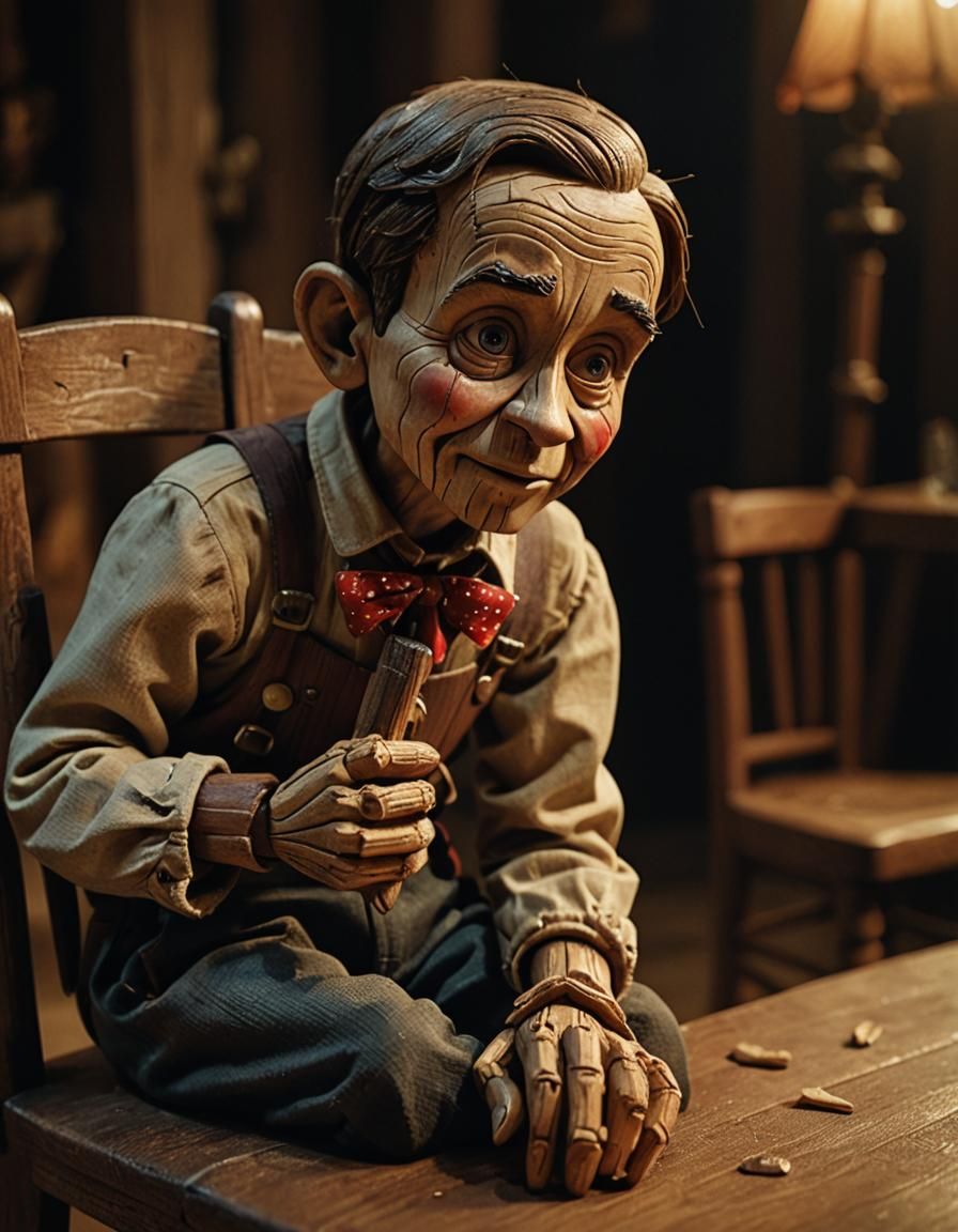 Sad Pinocchio Film Still in Warm Tones