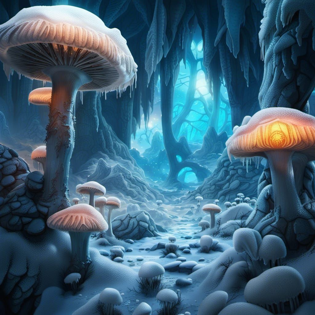 Icy Mushroom Forest: A Fantastical Crystal Landscape