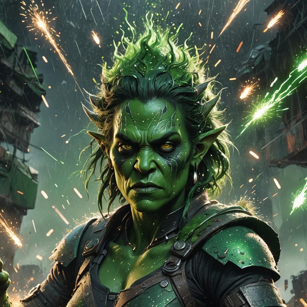 Green Orc Glitter Bomb Explosion: Fantasy Concept Art