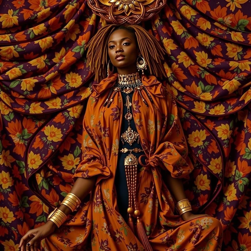 Psychedelic Floral Garden with Cosmic Mystery