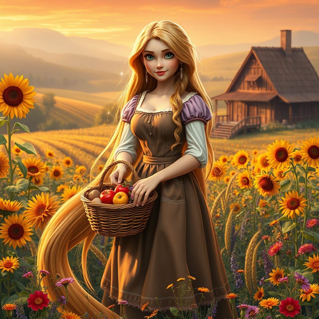 Fantastical Farm Goddess with Long Golden Hair
