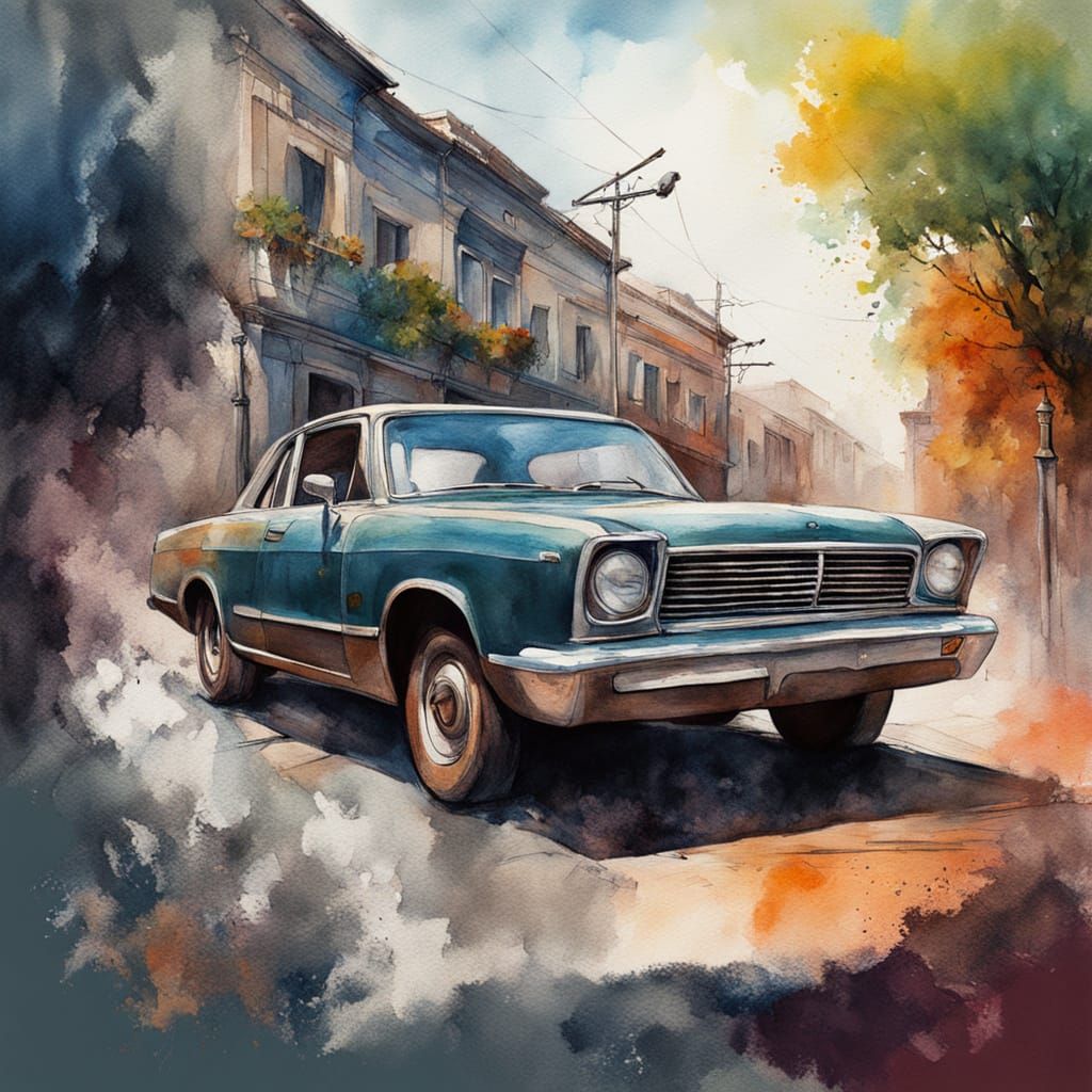 Woman in Sports Car: Hyperdetailed Charcoal Gouache Painting