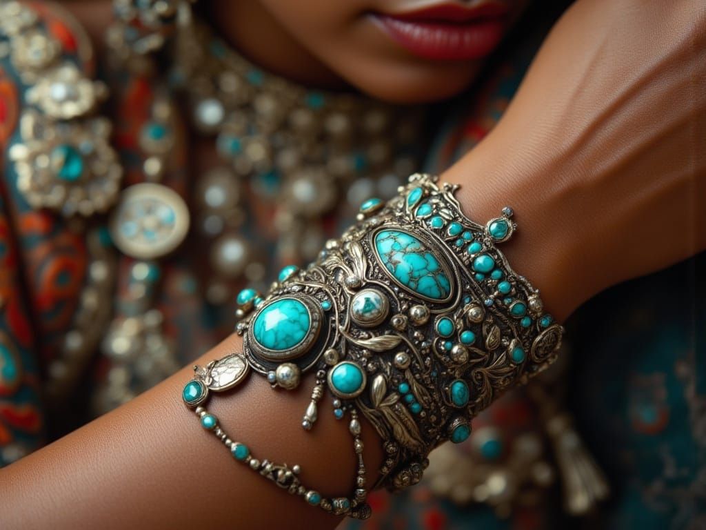 Native American Princess Wearing Turquoise Wristband in Oil ...