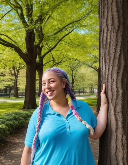 Woman with Rainbow Braids in Central Park: Impressionism