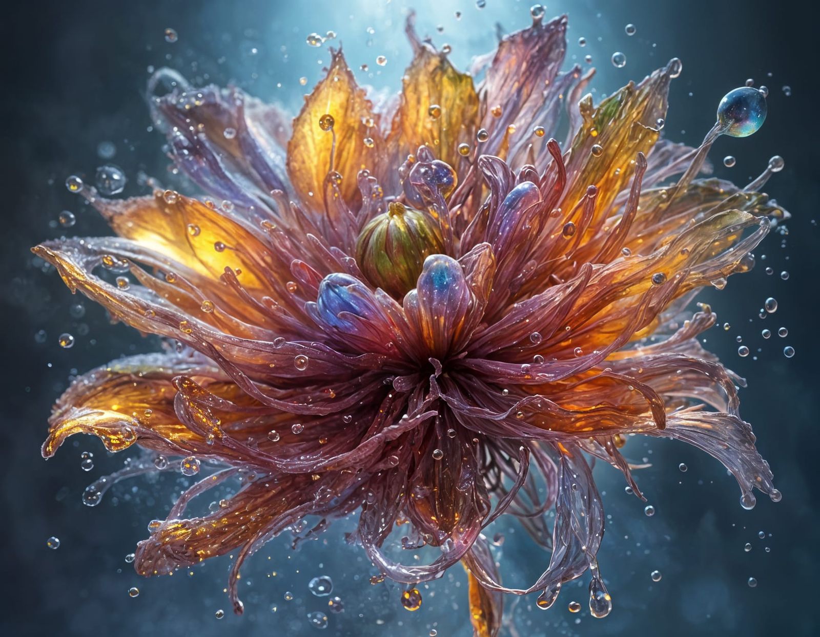 Surreal Liquid Flower With Bioluminescent Glow