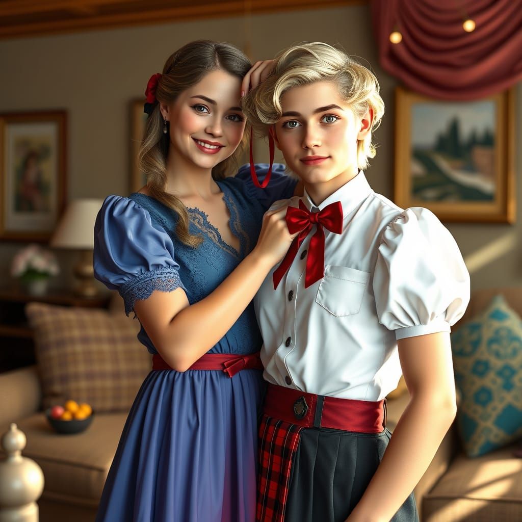 Confident Crossdresser in Schoolgirl Uniform with Tender Tou...