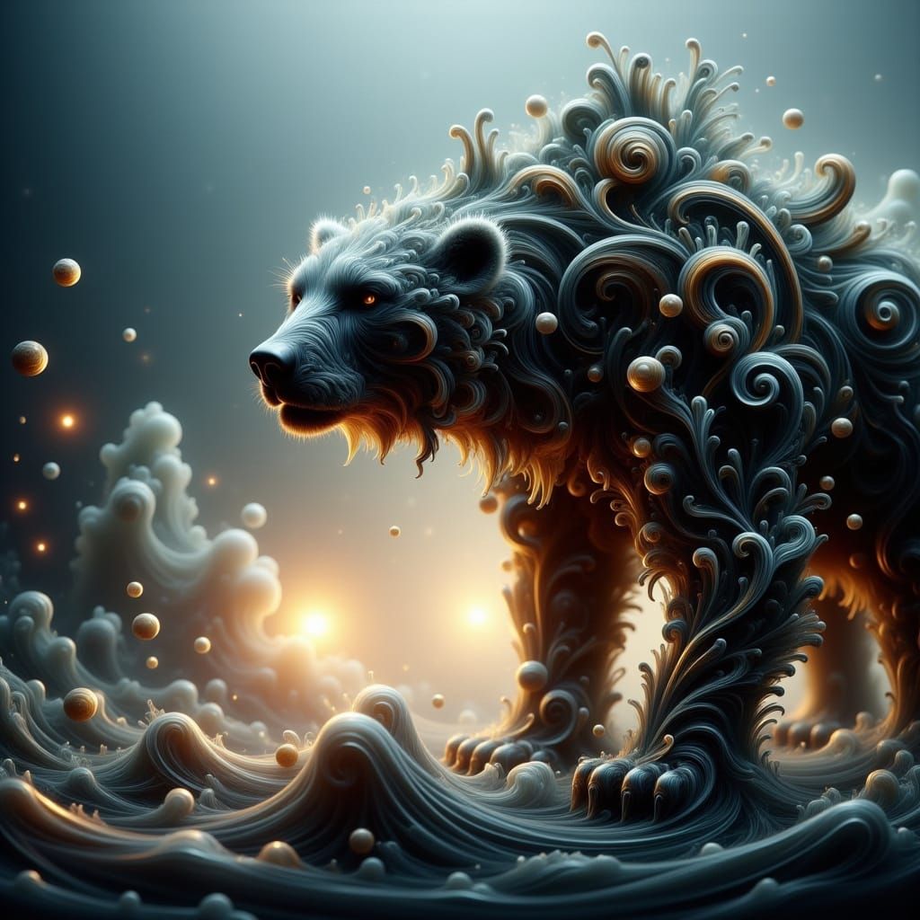 Steampunk Polar Bear in Dark Fantasy Art Style